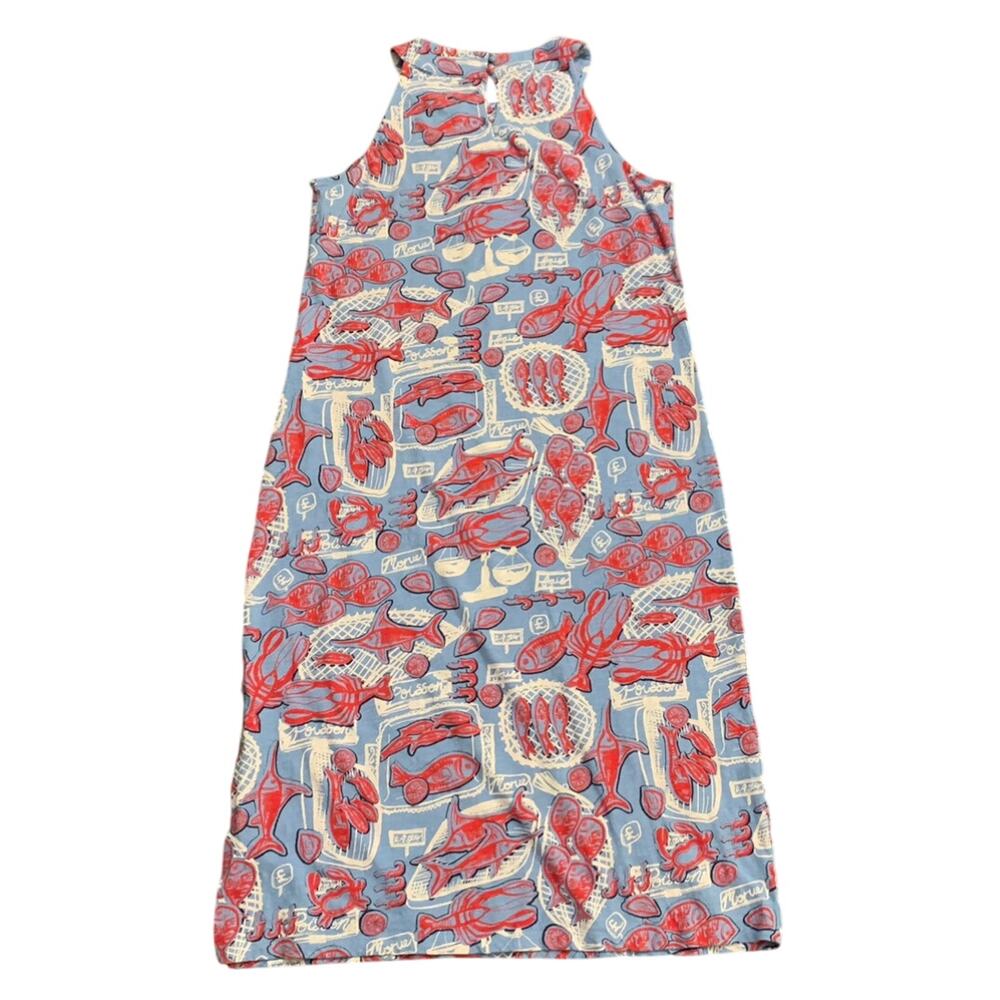 Talbots Womens Nantucket Slub Halter Midi Dress Large FISH MARKET Halter Shift - Picture 13 of 14